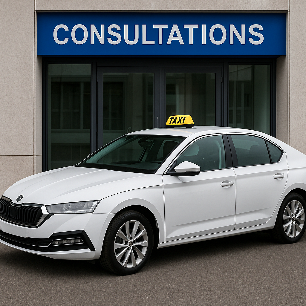 Taxi conventionné à Saint-Raphaël - taxi devant un cabinet de consultation médicale
