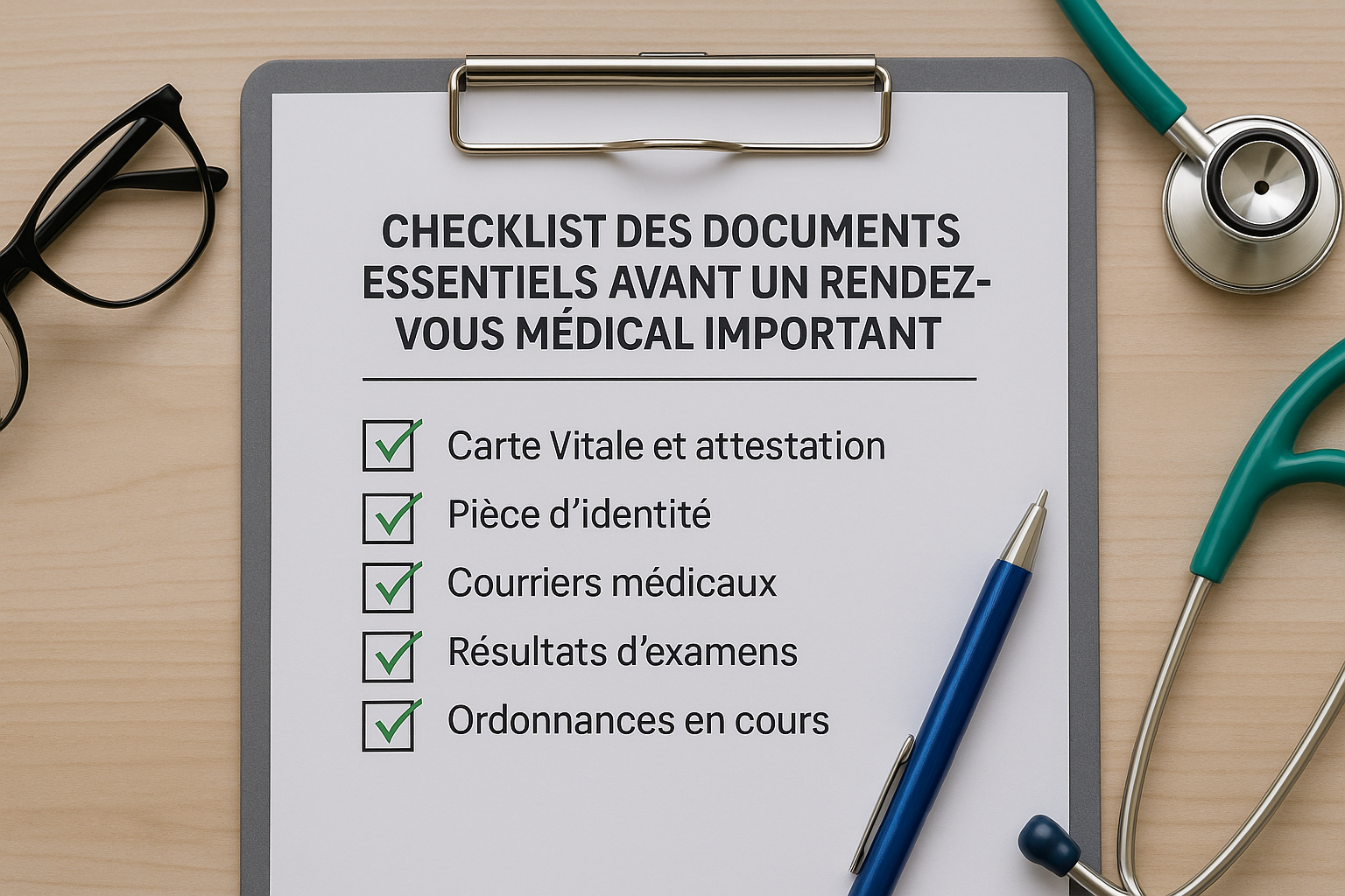 Checklist complète pour un rendez-vous médical, documents à préparer avant de partir